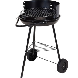 Barbecue charbon acier noir cuve 38 cm avec roues 68 cm