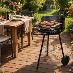 Barbecue charbon acier noir cuve 38 cm avec roues 68 cm