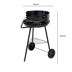 Barbecue charbon acier noir cuve 38 cm avec roues 68 cm