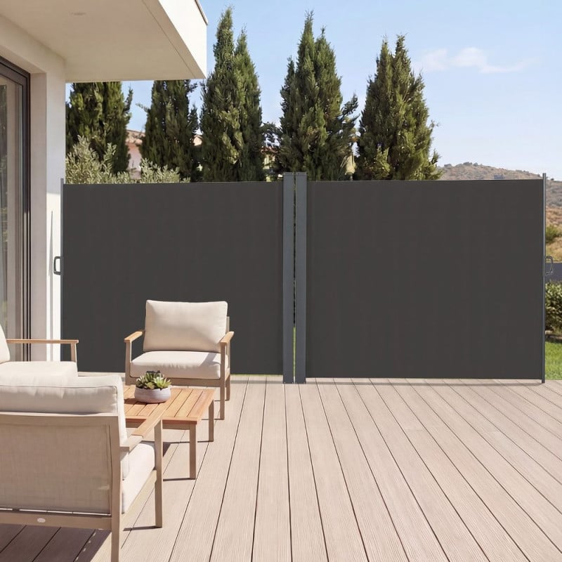 Paravent rétractable extérieur 6m | Gris 600x160cm