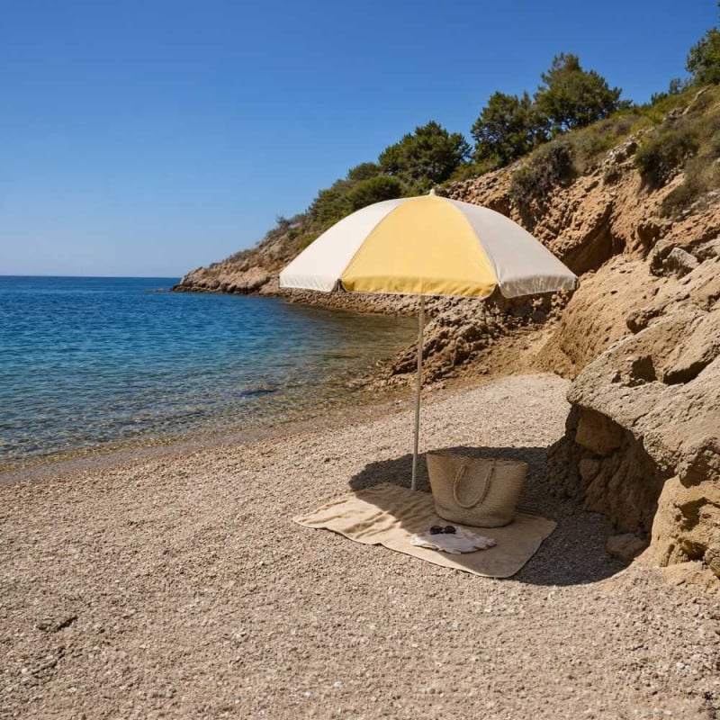 Parasol de plage poolside jaune et beige - Ø 160 cm, anti-UV