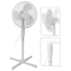 Ventilateur sur pied blanc 45 W — 3 vitesses oscillant tête inclinable