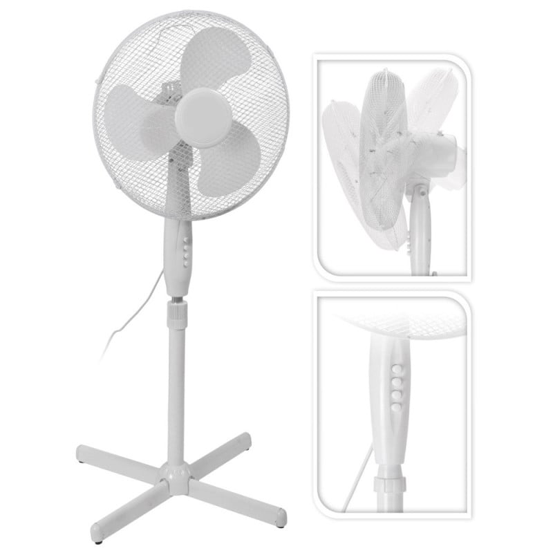 Ventilateur sur pied blanc 45 W — 3 vitesses oscillant tête inclinable
