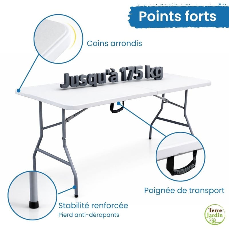 Table de jardin pliante 8 personnes | 180 cm